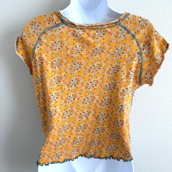 Natural Life Baby Tee Womens Small Yellow Floral Colorful Hippie Beach Summer - Picture 7 of 9